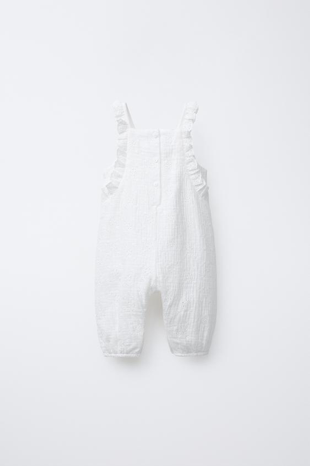 ZARA ДЛИННЫЙ КОМБИНЕЗОН С АЖУРНОЙ ВЫШИВКОЙ, БЕЛЫЙ