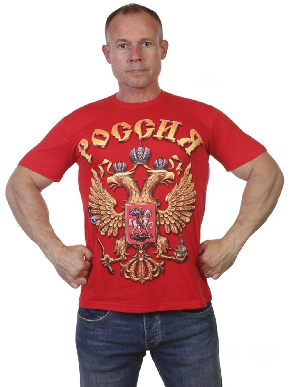 Красная футболка с гербом РФ 58 (4XL)