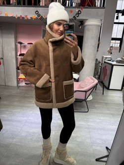 Двойная дубленка Magic шоколадно-бежевая