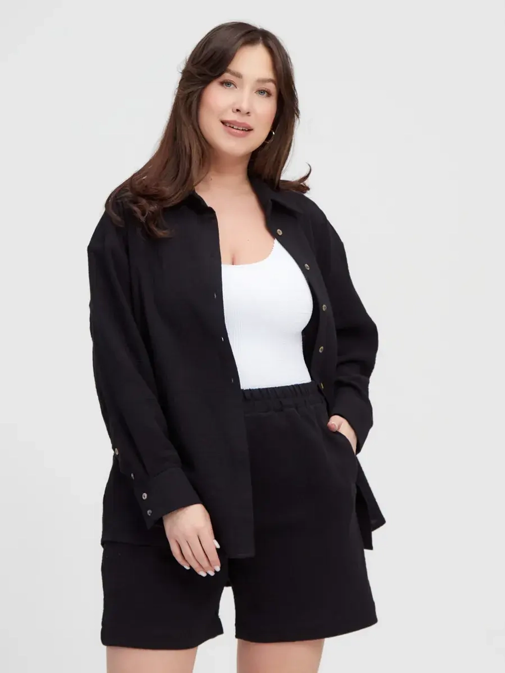 Костюм - пижама с шортами из муслина домашний оверсайз