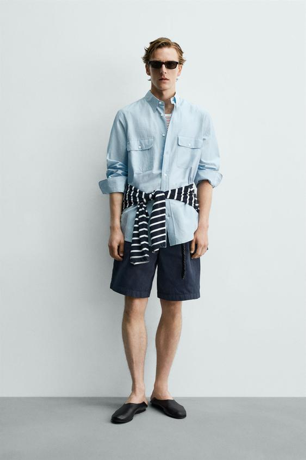 ZARA X AARON LEVINE РУБАШКА СВОБОДНОГО КРОЯ С КАРМАНАМИ, СВЕТЛО-ГОЛУБОЙ