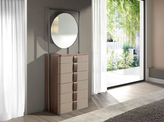 Шифоньер с зеркалом 7205 из кожи, ореха и серой стали