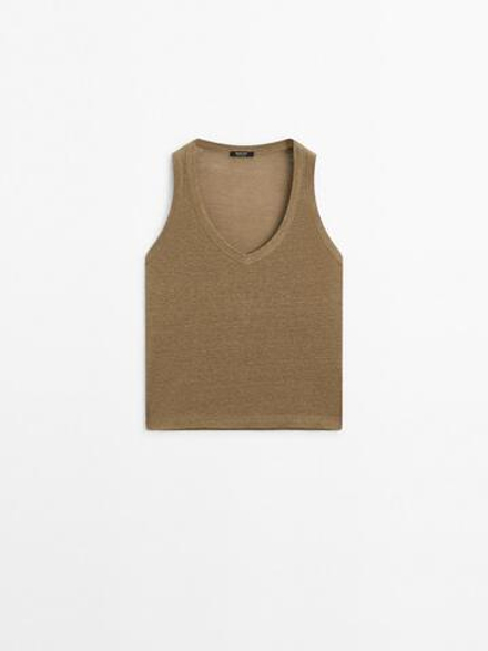 Massimo Dutti Топ из 100% льна, оливковый