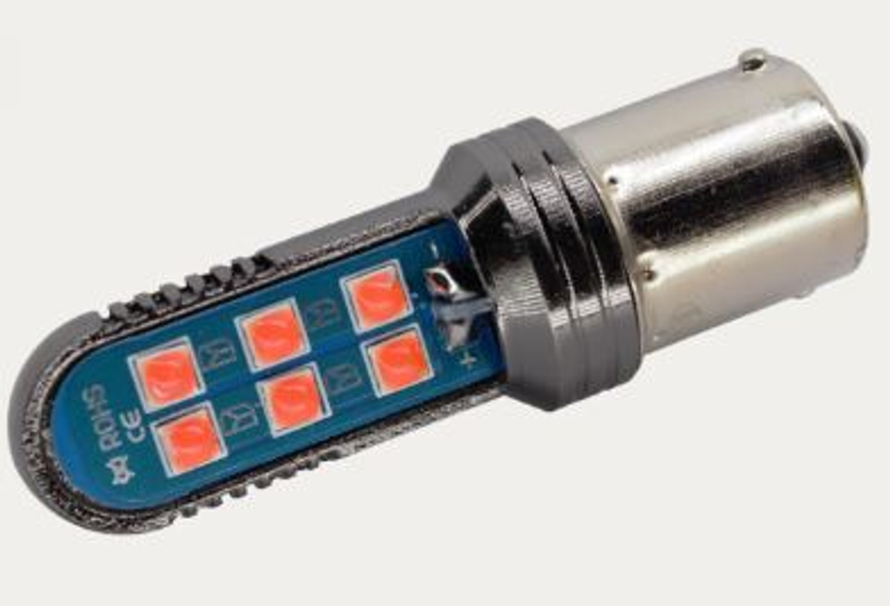 Светодиод 12-24V T25  12SMD 3030 Red FLS35 (BA15S 1конт) (бл2шт) 10-60v 6+6 #S0076-1R