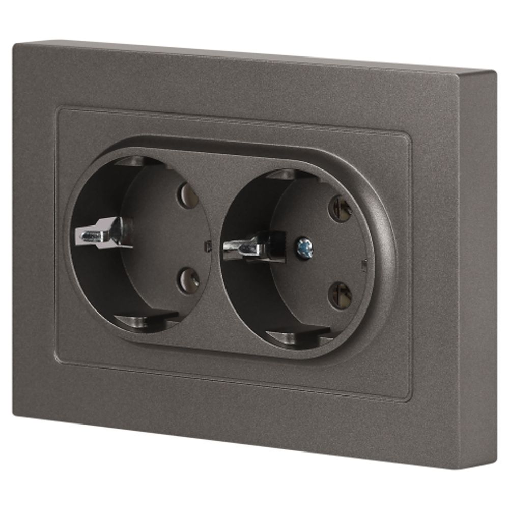 Розетка Intro Accent 6-205-09 двойная 2X2P+E Schuko, 16А-250В, IP20, СУ, AL/CU, титан | Intro