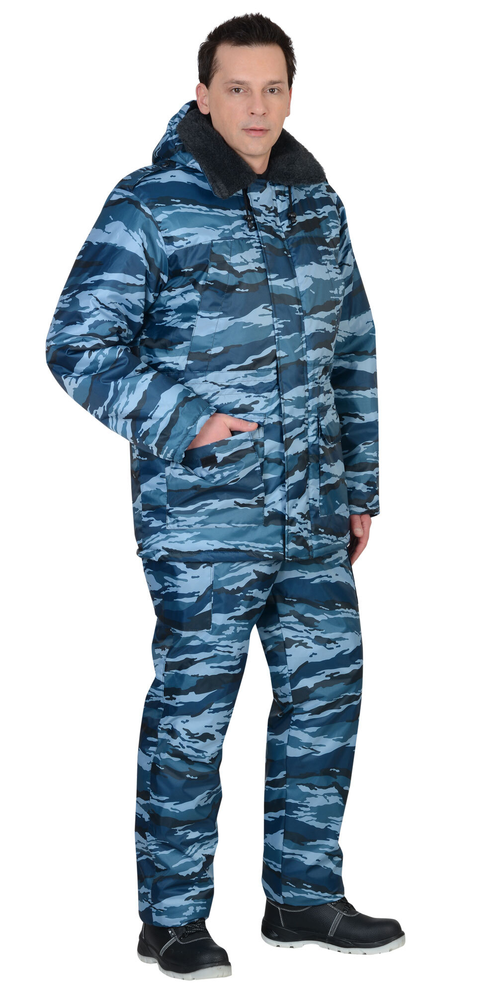 Костюм БЕЗОПАСНОСТЬ зимний: куртка, п/комб. КМФ серый вихрь