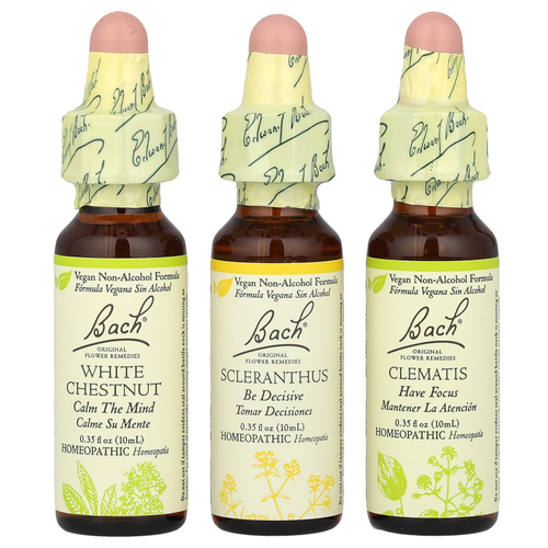 Bach, Original Flower Remedies, набор для фокусировки, ясность ума, 3 пипетки, 10 мл (0,35 жидк. унц.)