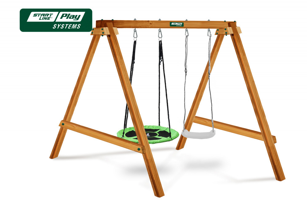 Качели деревянные + гнездо +лодочка белая