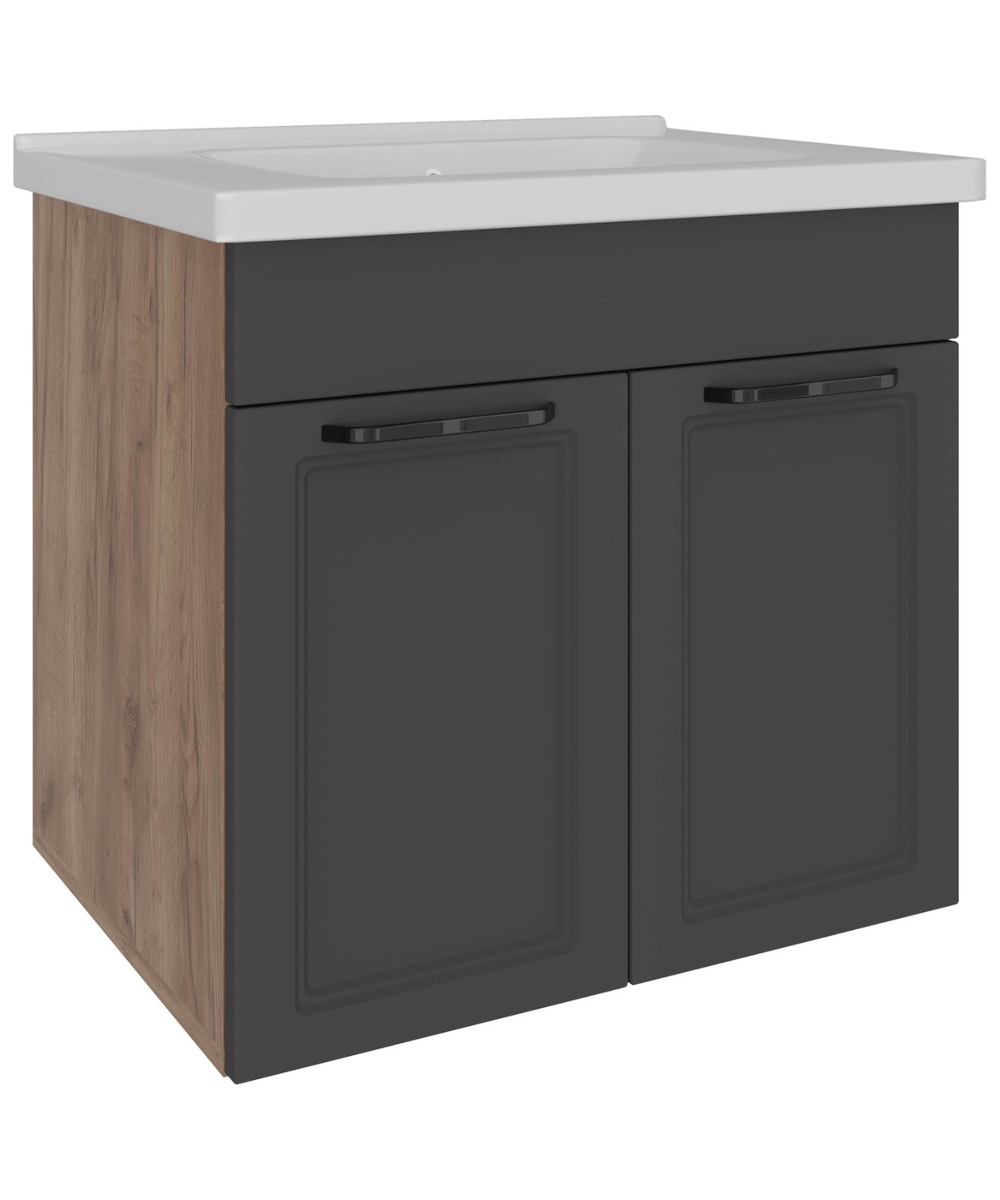 AVK2. Тумба навесная, 2 Ящика, 800, коллекция (Эрика, Cersanit Como, Дуб Крафт Золотой, Графит древесный)