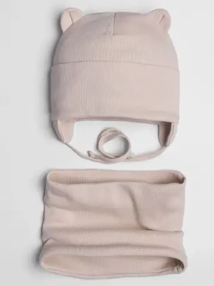 Шапка детская осенняя на завязках и снуд