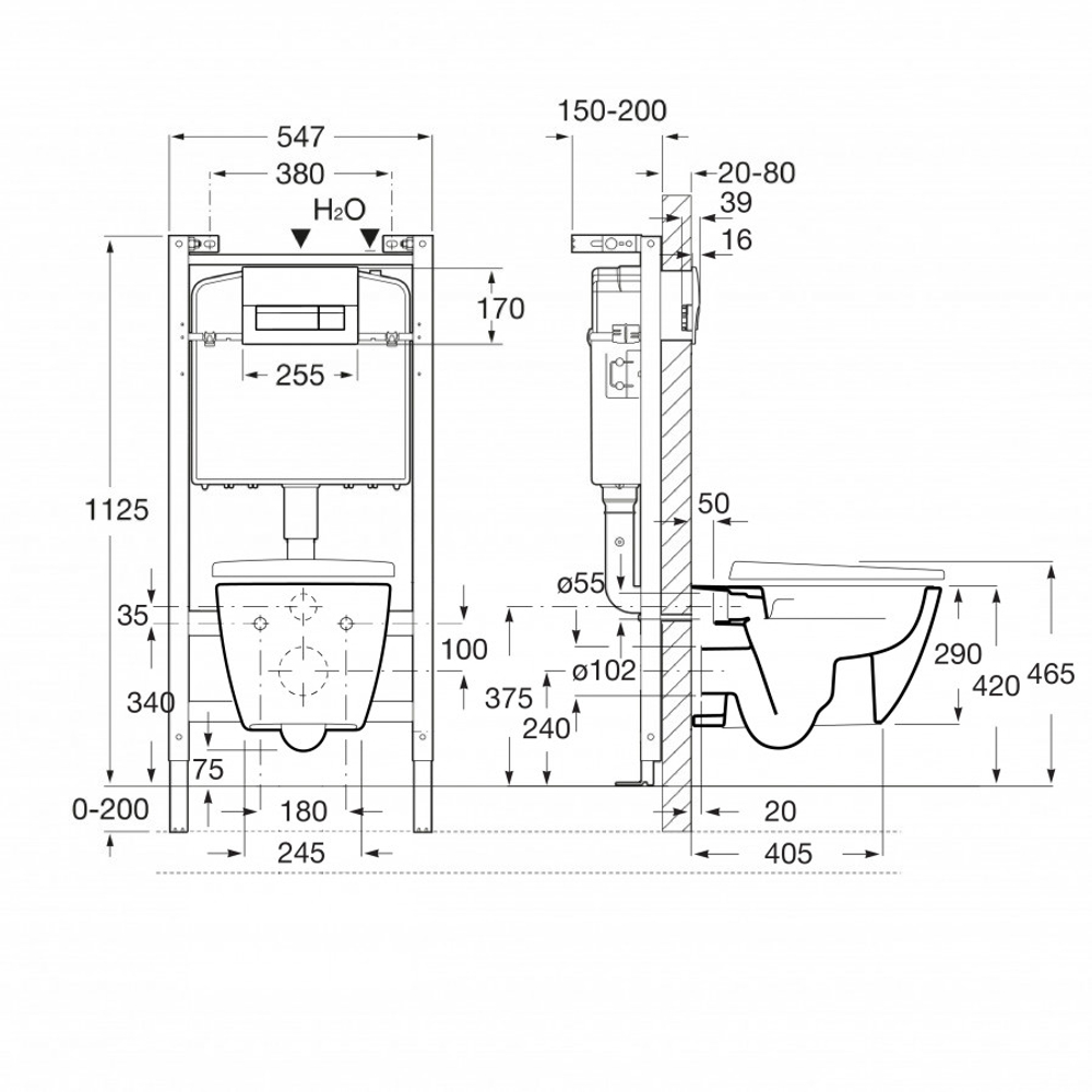 ПЭК Roca Ona Rimless ZRU9310392 подвесная чаша + инсталляция + сиденье + панель смыва хром глянец