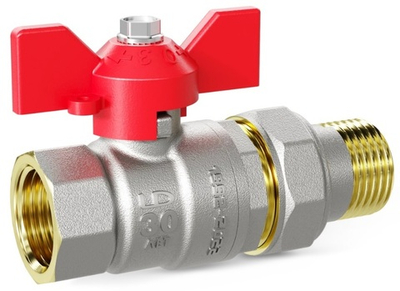 Кран шаровой (вода) полнопроходной с американкой LD Pride Ду 25 (1") вн-нар (бабочка), red