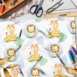 Ткань оксфорд 210 счастливые жирафы и львы