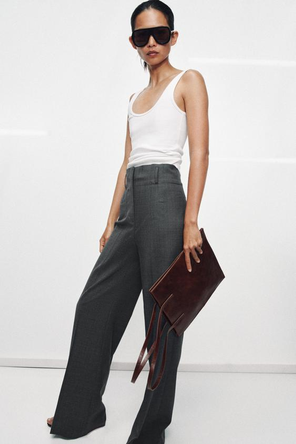 ZARA БРЮКИ ИЗ ШЕРСТИ С ВЫСОКОЙ ПОСАДКОЙ — ZW COLLECTION, СЕРЫЙ МЕЛАНЖ