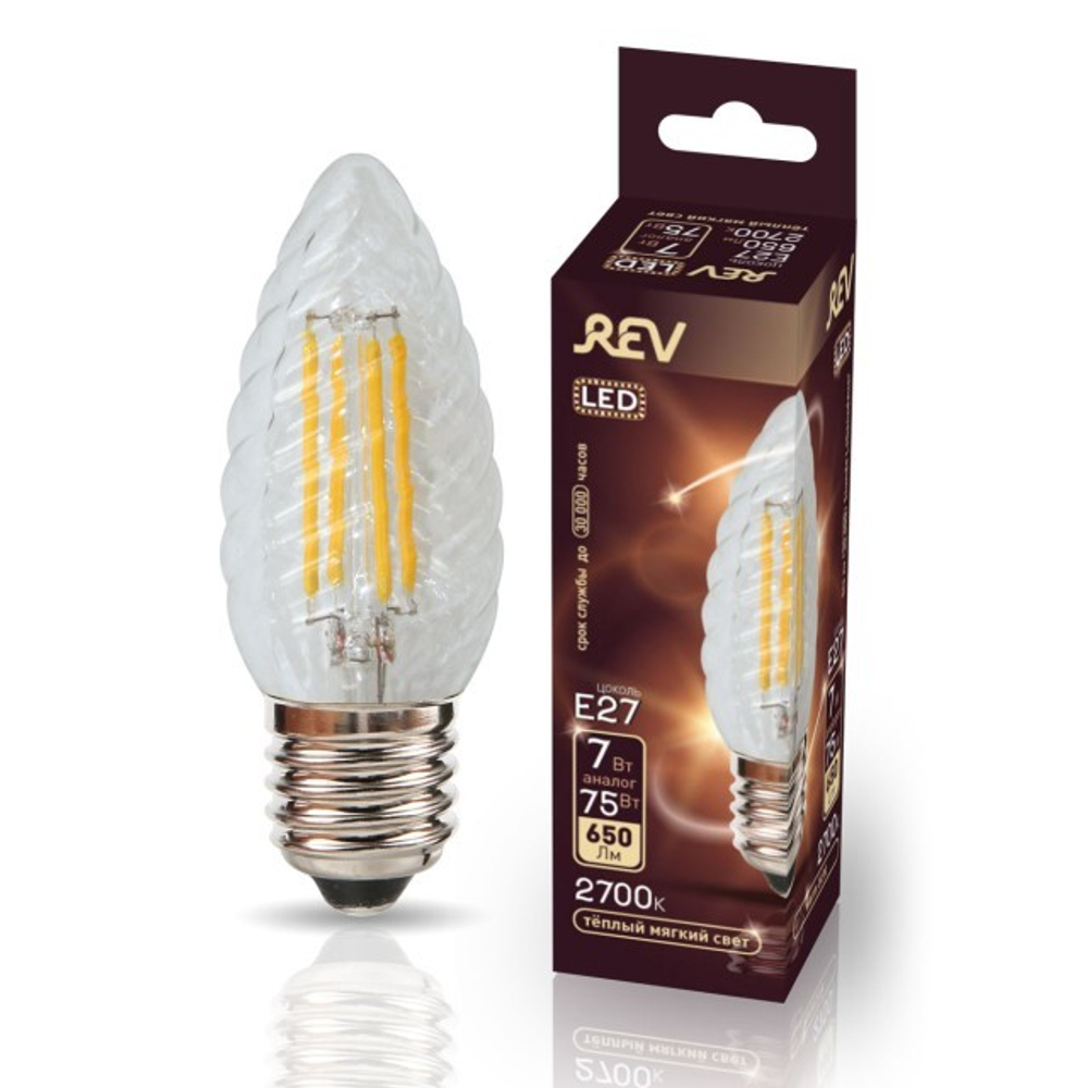 Лампа светодиодная FILAMENT свеча витая TC37 7W E27 2700K DECO Premium теплый свет