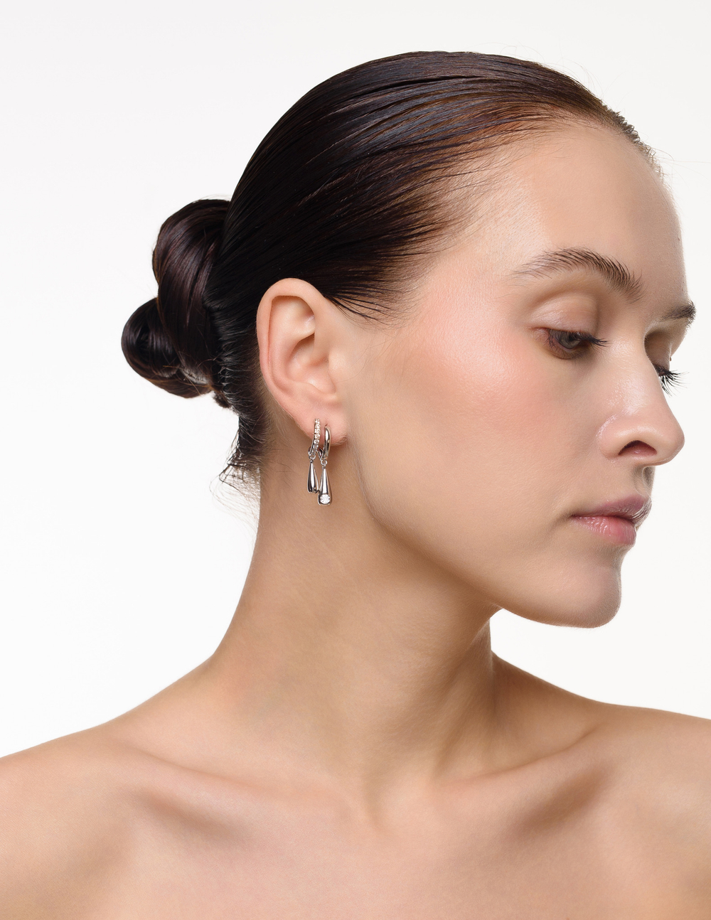 Серьги "Double Drops Crystal" Silver