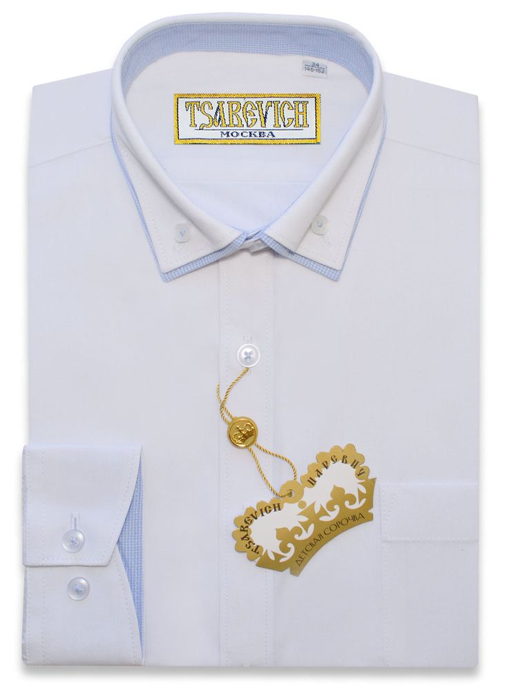 Рубашка х/б белого цвета с двойным воротничком TSAREVICH