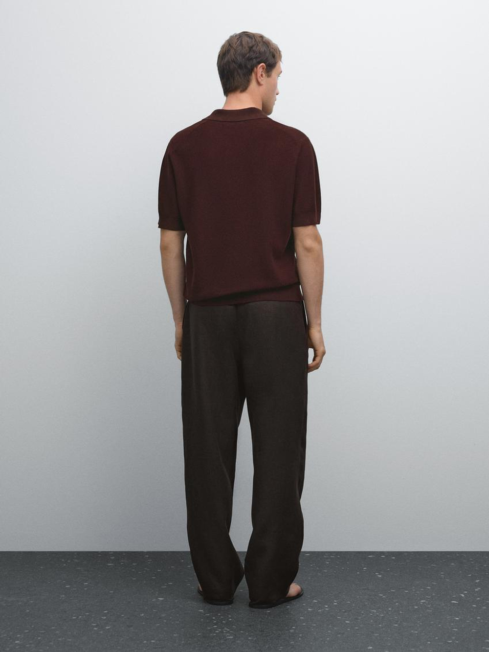 Massimo Dutti Поло из трикотажа с коротким рукавом и фактурной отделкой, бордо