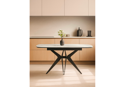 Керамический стол Woodville Риполь 160(205)х89 белый с прожилками gilt white, черный