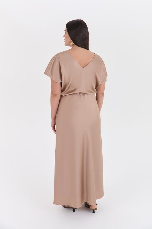 Платье макси из атласа, бежевый