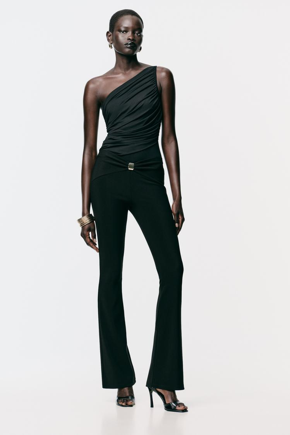 ZARA БОДИ АСИММЕТРИЧНОГО КРОЯ СО СБОРКАМИ, ЧЕРНЫЙ