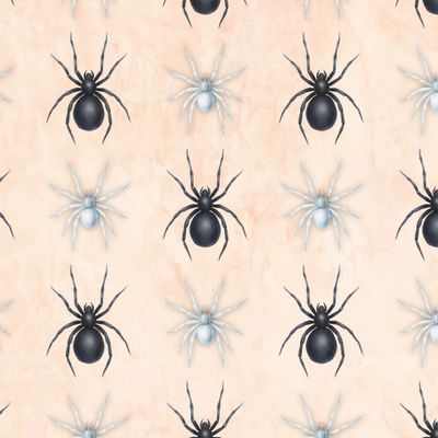 Узор из черных и белых пауков на светлом фоне