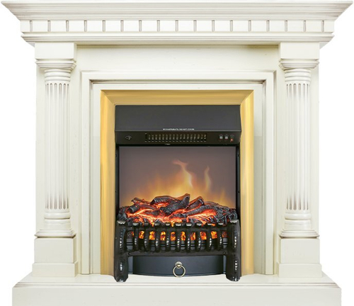 Каминокомплект Dallas - Слоновая кость с патиной с очагом Fobos FX M Brass