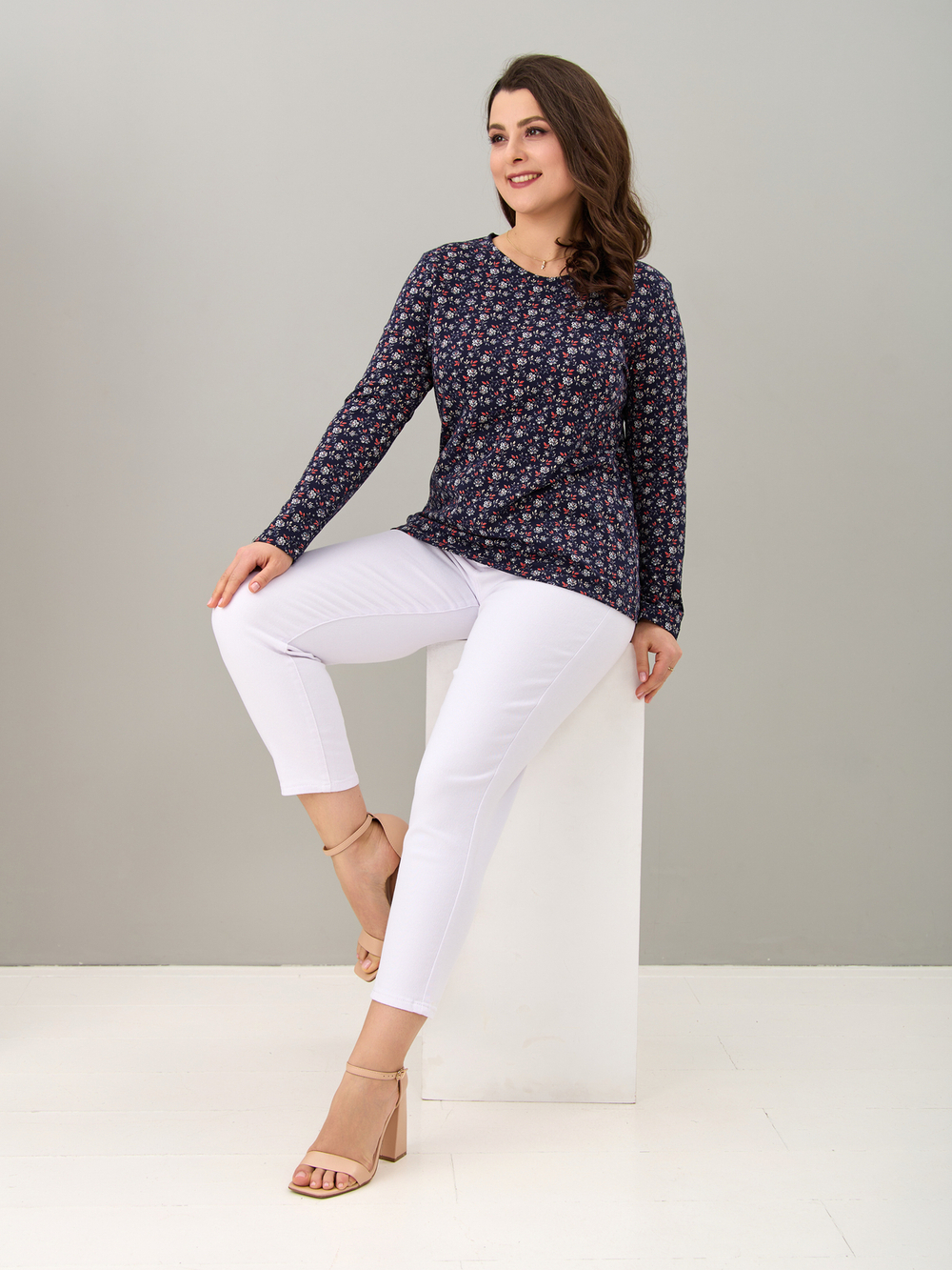 Лонгслив ЛНкл-081/синий-краснаяветочка