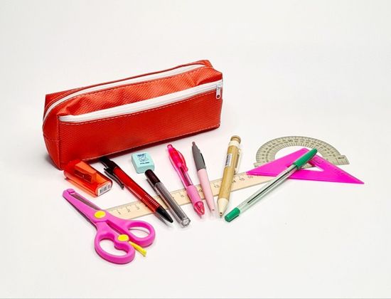 Школьный пенал с 2 отделениями, сиреневый, 11 предметов