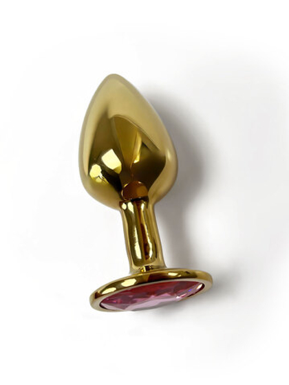 Анальная пробка металлическая золотая с розовым кристаллом Fantasy Toys (S)