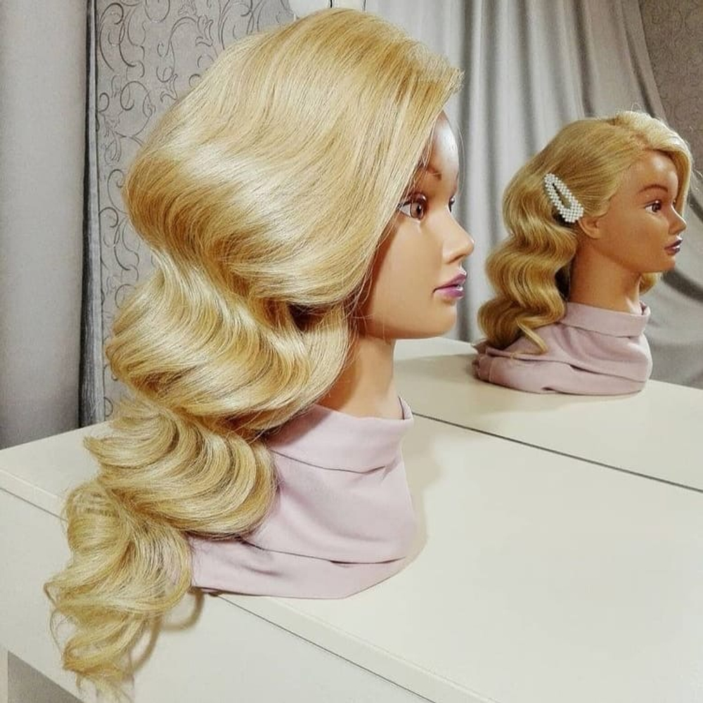 Учебная голова манекен Серсея Блонд с натуральными волосами (100% Human hair). Длина: 55-60 см.