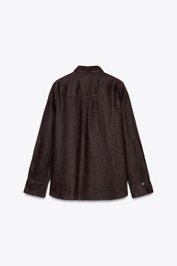 ZARA РУБАШКА ИЗ 100% ЛЬНА — ZW COLLECTION, КОРИЧНЕВЫЙ
