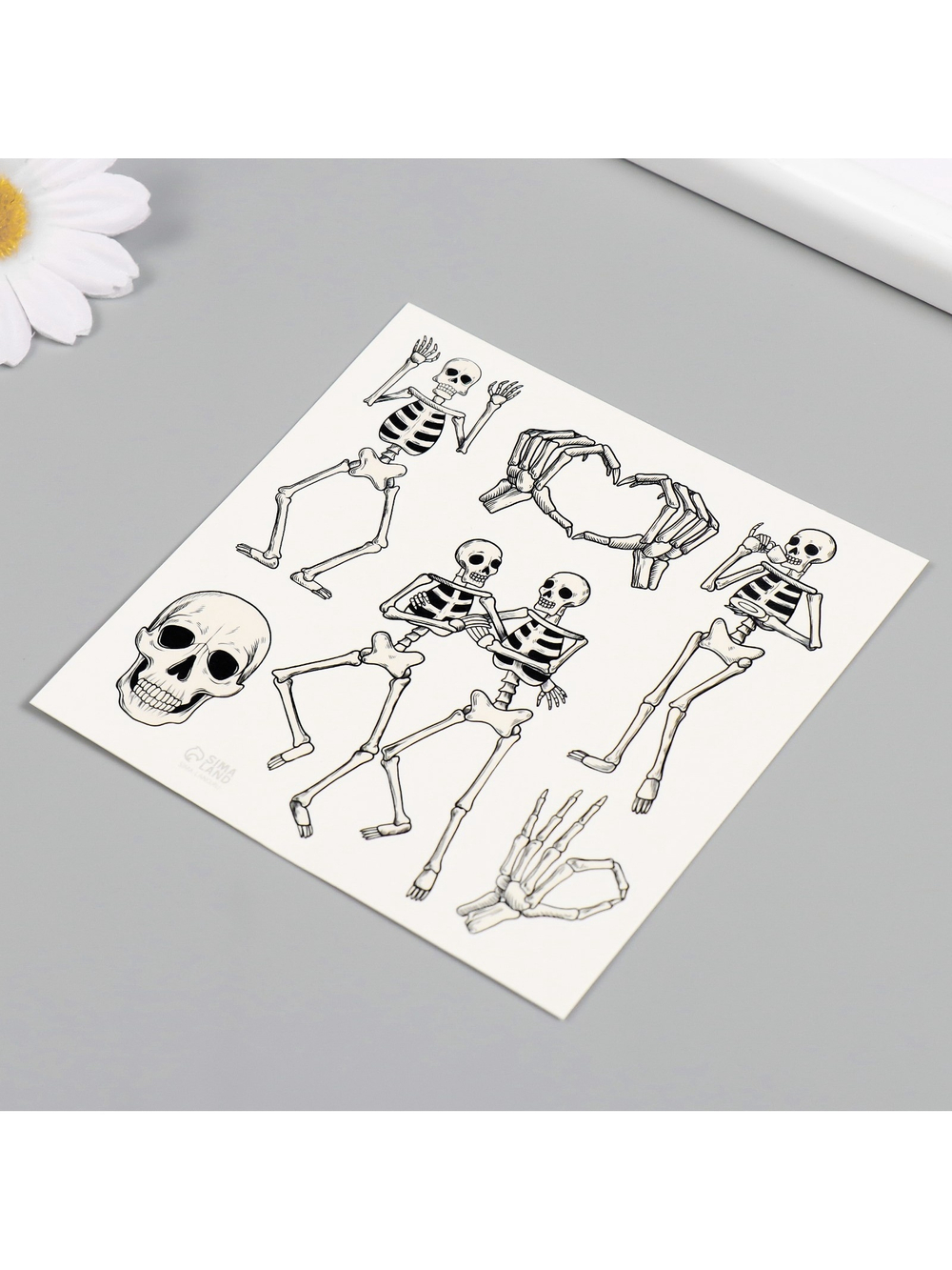 Переводные тату на тело чёрные «Скелеты», 10×10 см