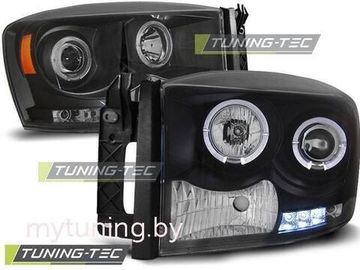Передние фары angel eyes black для Dodge Ram 06-08