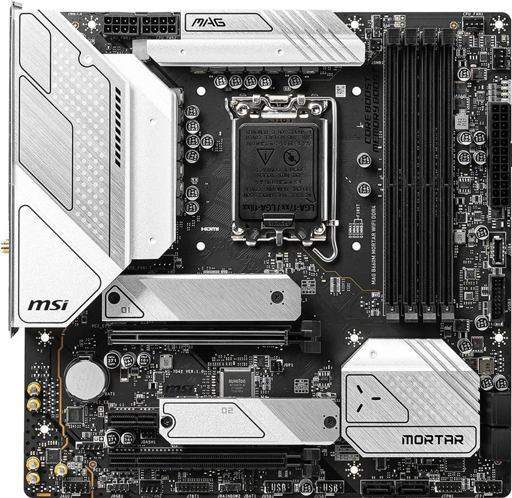 Материнская плата MSI MAG B660M MORTAR WIFI DDR4 Socket 1700, Intel B660, 4xDDR4, PCI-E 4.0, 2500 Мбит/с, Wi-Fi, Bluetooth, 3xUSB 3.2 Gen2, USB 3.2 Gen2x2 Type-C, HDMI, DisplayPort, mATX