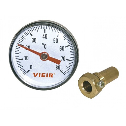 ViEiR Термометр 1/4", горизонтальный 40 мм, 0-80 С° с гильзой 50 мм (YL19)