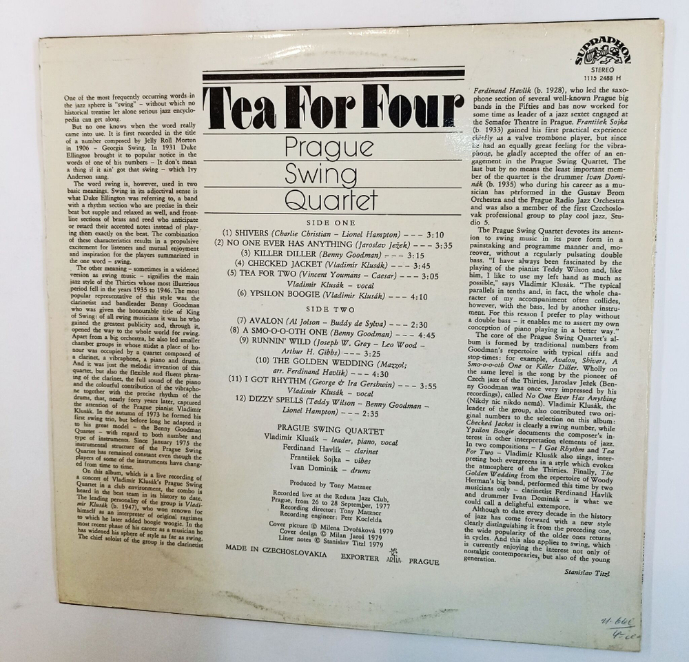 Винтажная виниловая пластинка LP Prague Swing Quartet Tea For Four (Чехословакия 1981)