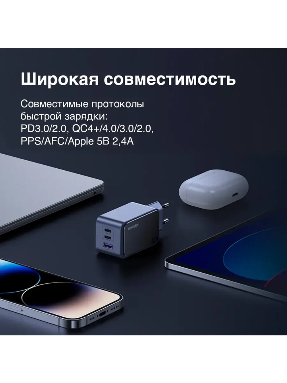 Быстрая зарядка Угрин 65w Type-C Адаптер для Айфона 16
