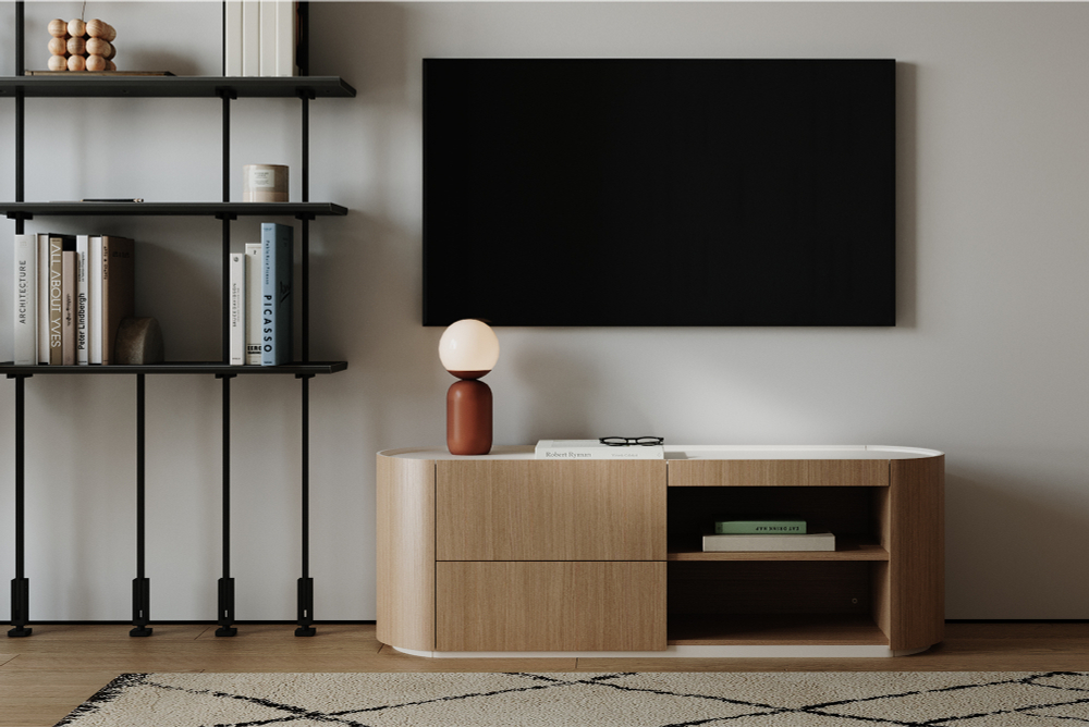 Тумба Lagom под ТВ 2 ящика 2 полки ширина 140 см (натуральный дуб, молочный)