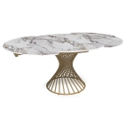 Стол круглый раскладной Lava (120+30+30), керамика глянцевая Top Pandora / опора золото