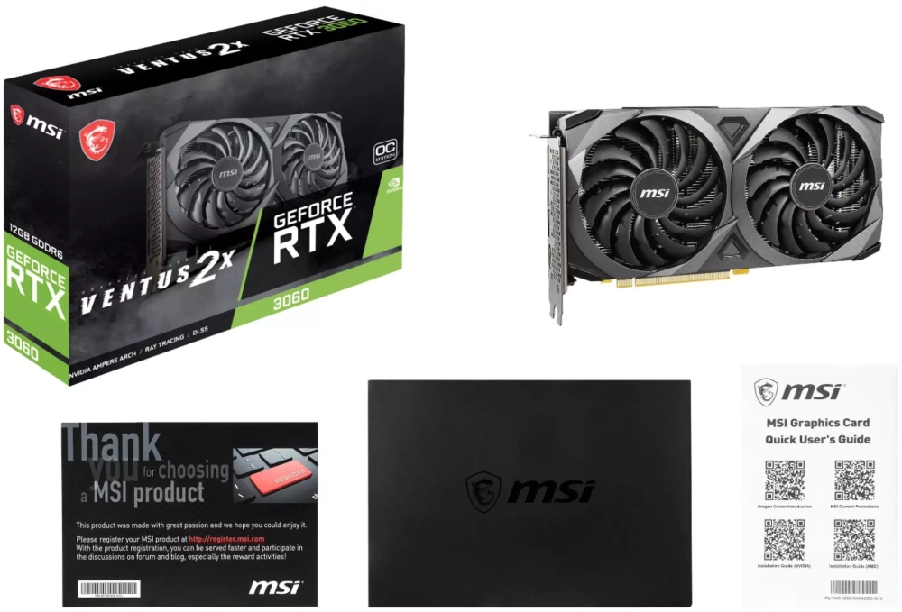 Видеокарта MSI PCI-E 4.0 RTX 3060 VENTUS 2X 12G OC NVIDIA GeForce RTX 3060 12288Mb 192 GDDR6 1680/14000/HDMIx1/DPx3/HDCP Ret