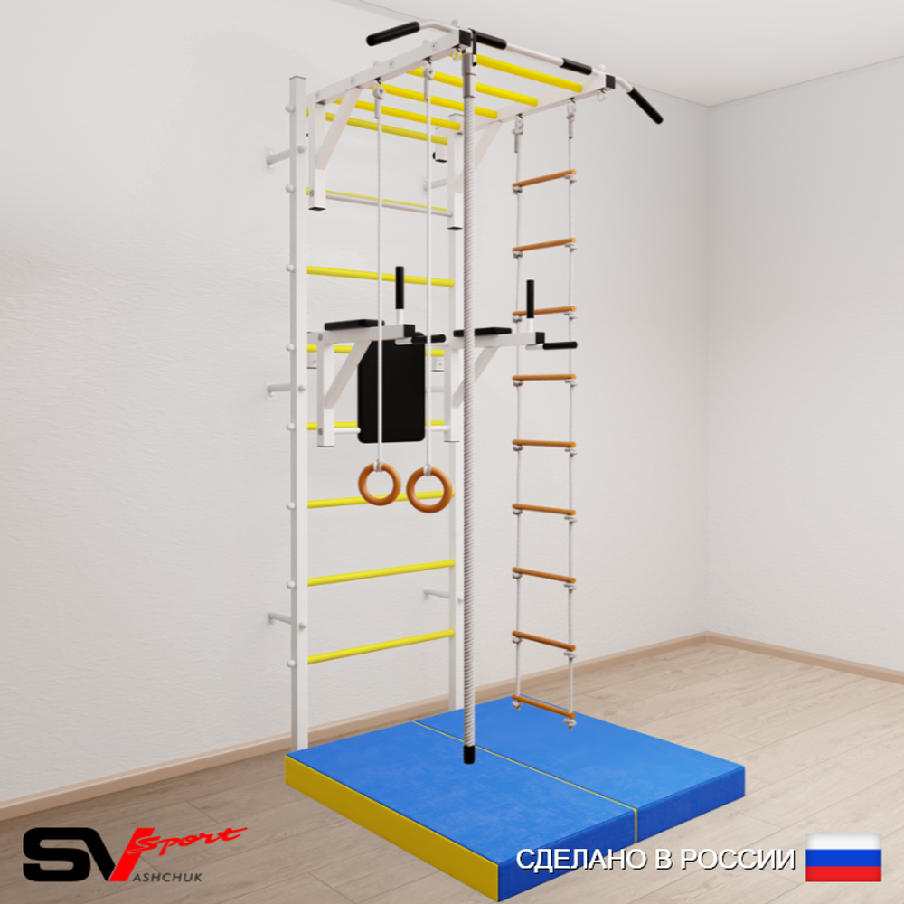 Шведская стенка Sv Sport усиленная 6234 (Турник рукоход/Брусья/Канат/Кольца/Лестница/Мат 1м)