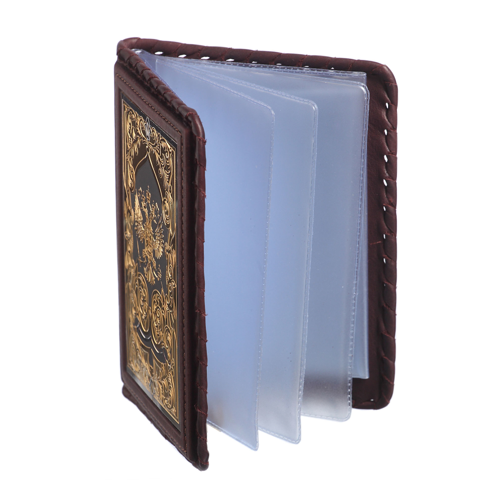 Обложка для автодокументов «Россия Златоглавая» с накладкой из Златоуста (никель, золото 999 пробы)