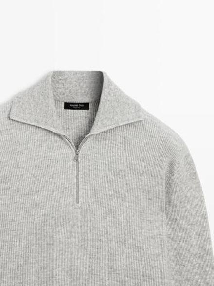 Massimo Dutti Вязаный свитер с воротником-стойкой на молнии, серый