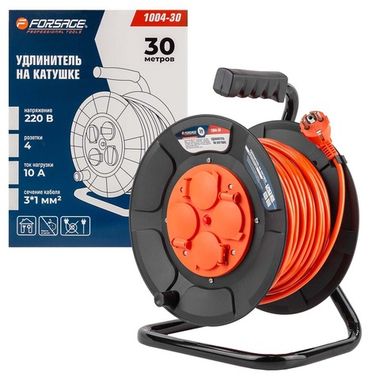 Удлинитель на катушке с розетками 30м (220В, 3х1мм?,10А,4 розетки) Forsage F-1004-30