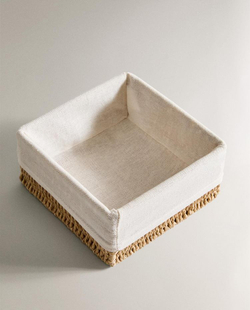 ZARA HOME КВАДРАТНАЯ КОРЗИНА С ТЕКСТИЛЬНОЙ ПОДКЛАДКОЙ, СВЕТЛО-БЕЖЕВЫЙ