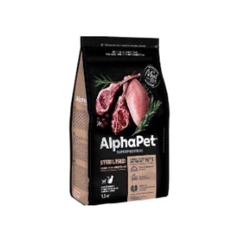 Сухой корм для для взрослых стерилизованных кошек и котов AlphaPet Superpremium с ягненком и индейкой, 1,5 кг