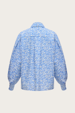 БЛУЗА ИЗ ГОЛУБОГО ХЛОПКА С АВТОРСКИМ ПРИНТРОМ