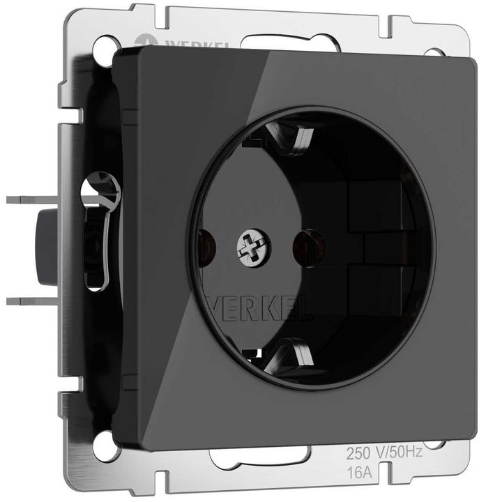 Розетка Werkel с заземлением черный акрил W1171048 4690389197703