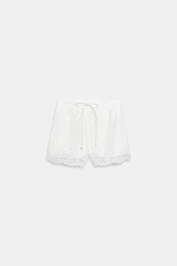 ZARA КРУЖЕВНЫЕ ШОРТЫ, БЕЛЫЙ